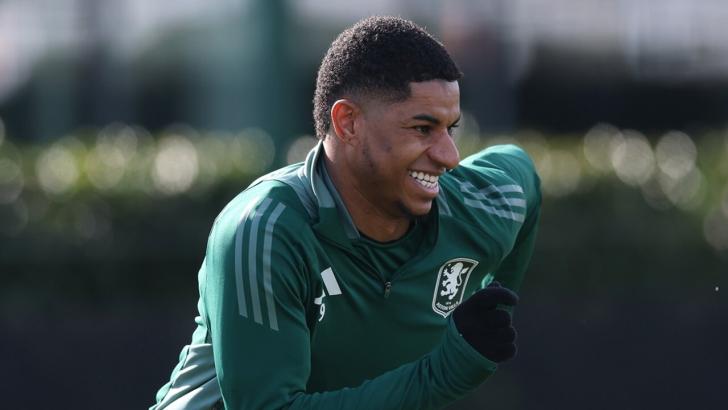 Marcus Rashford in training for Aston Villa ahead of Champions League tie